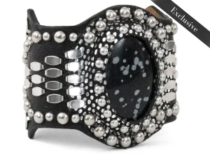 Calleen Cordero Reina Semi-precious Snowflake Obsidian Stone Bracelet | Sculpted Bracelets