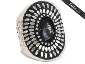 Calleen Cordero Rocal Semi-precious Snowflake Obsidian Stone Cuff | Sculpted Bracelets