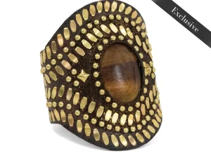 Calleen Cordero Rocal Semi-precious Tigers Eye Stone Cuff | Sculpted Bracelets
